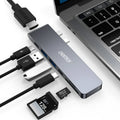 Aluminium alloy USB-C adapter with SD card reader, Thunderbolt 3, 4K HDMI, and USB 3.0 ports