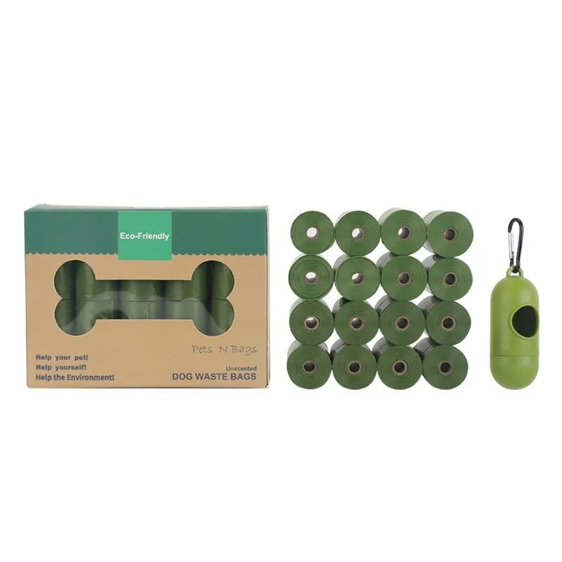 Roll of EPI degradable green pet waste bags with dispenser unit