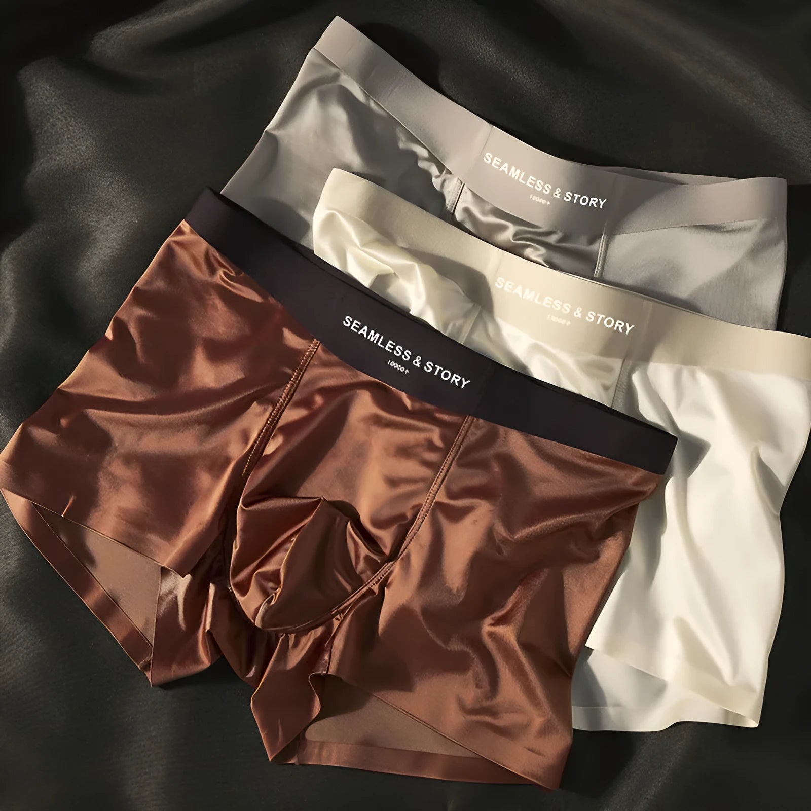 Men's mid waist ice silk underwear in solid colours showing traceless design