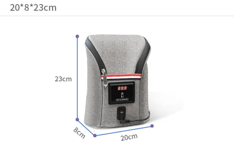 Grey Oxford cloth portable baby bottle warmer with car charger and temperature display