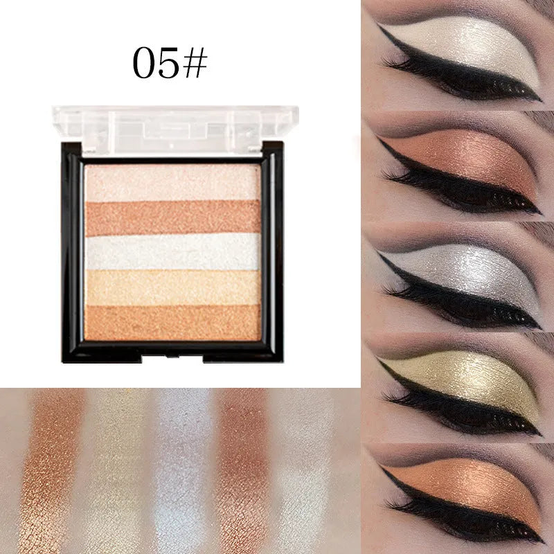 Highlighting eye shadow palette for natural three-dimensional contouring with six colour variations