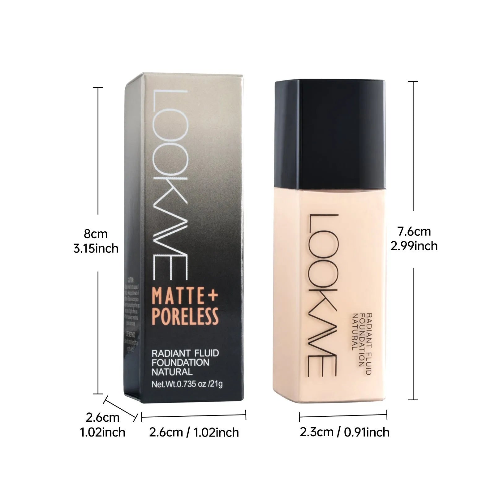 LOOKAVE matte liquid foundation bottle with 21ml content in Ivory White shade