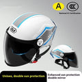 3C certified ABS motorcycle half helmet with a dual mirror sun visor shown in a light brown colour variant.