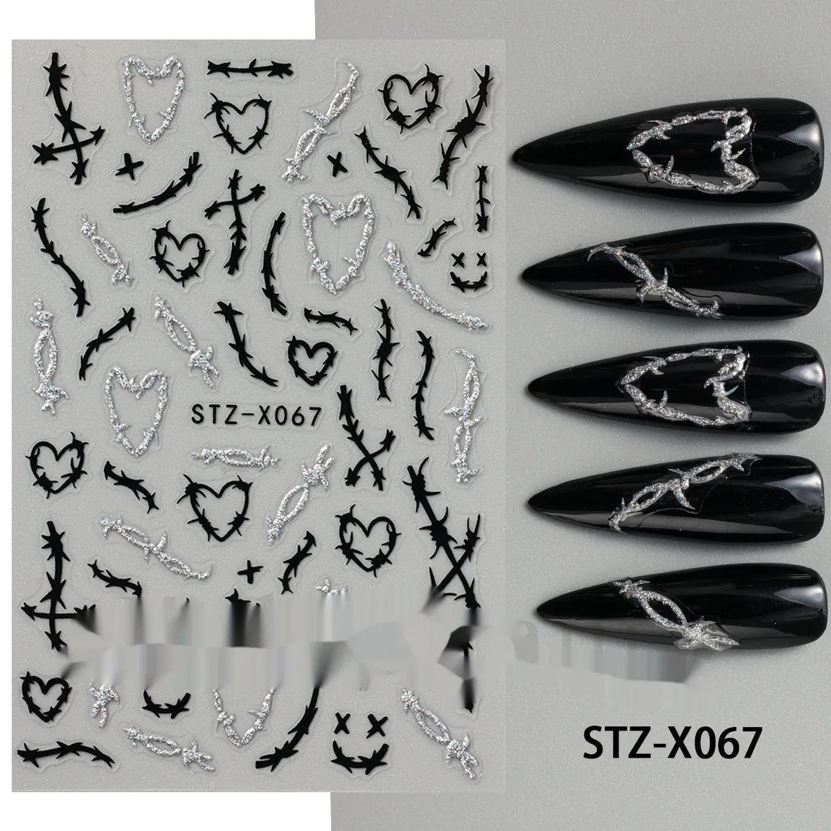 Black and silver stripe nail art stickers for French manicure designs in plastic material
