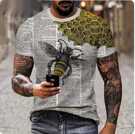 Men's grey t-shirt with dimensional 3D lion graphic print on front