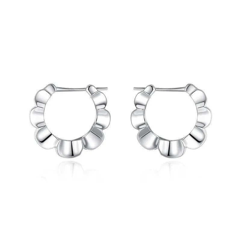 Sterling silver retro geometric earrings with round design elements