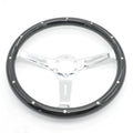 Black electroplated peach wood steering wheel for classic cars with 15-inch diameter and 6-hole mounting
