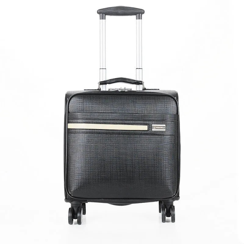 Black 18-inch PU leather business case with TSA lock and airplane-style wheels