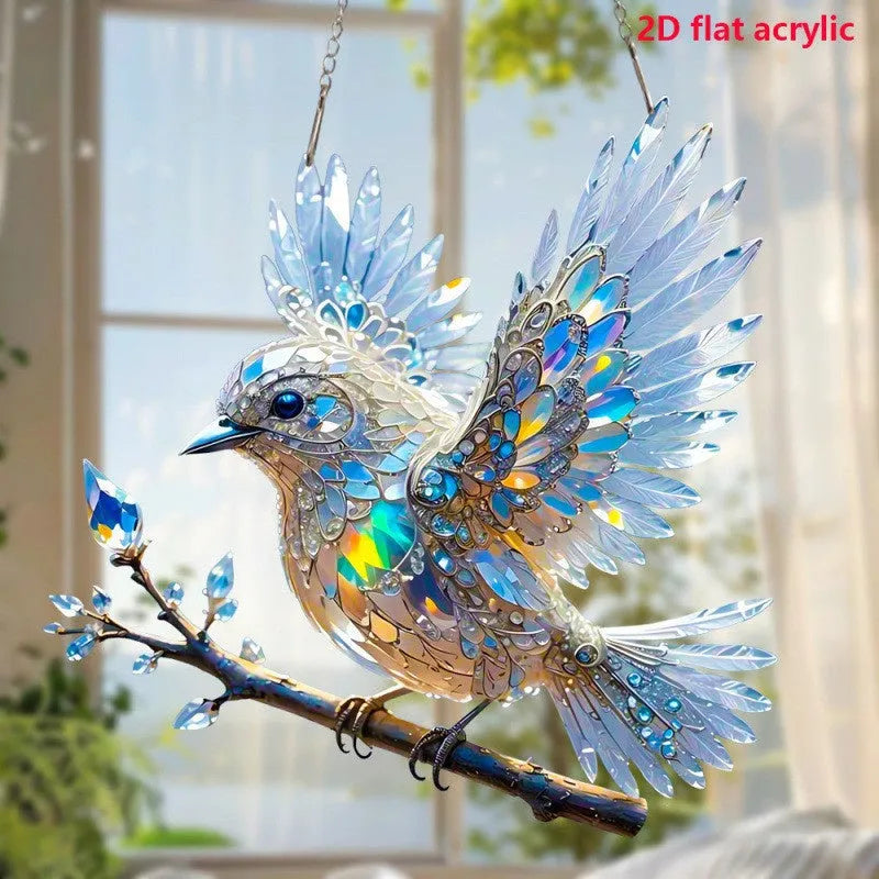 UV printed acrylic bird pendant ornament in cartoon style for holiday decoration