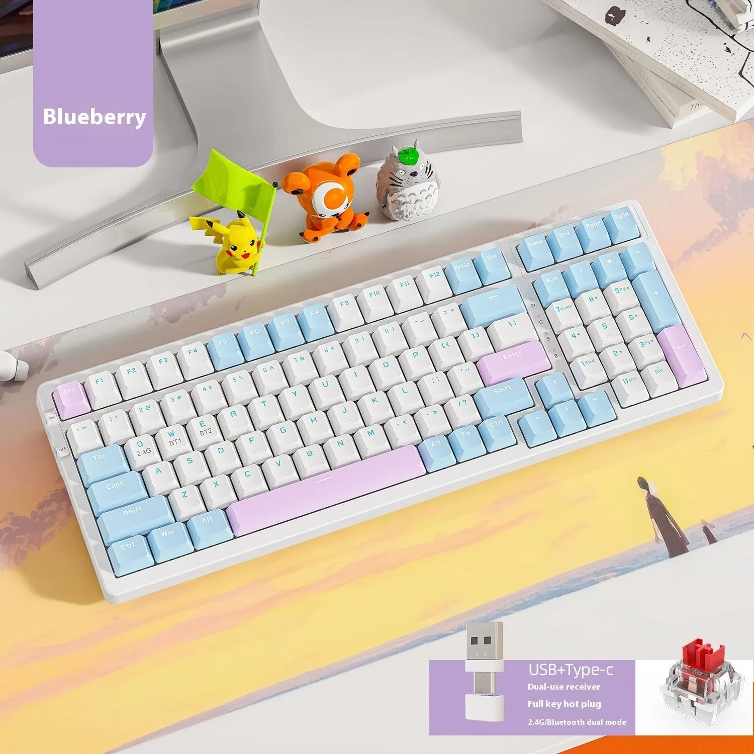 Free Wolf K96 Bluetooth dual-mode mechanical keyboard with Red switches and hot-swap sockets