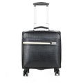 Black 18-inch PU leather business case with TSA lock and airplane-style wheels