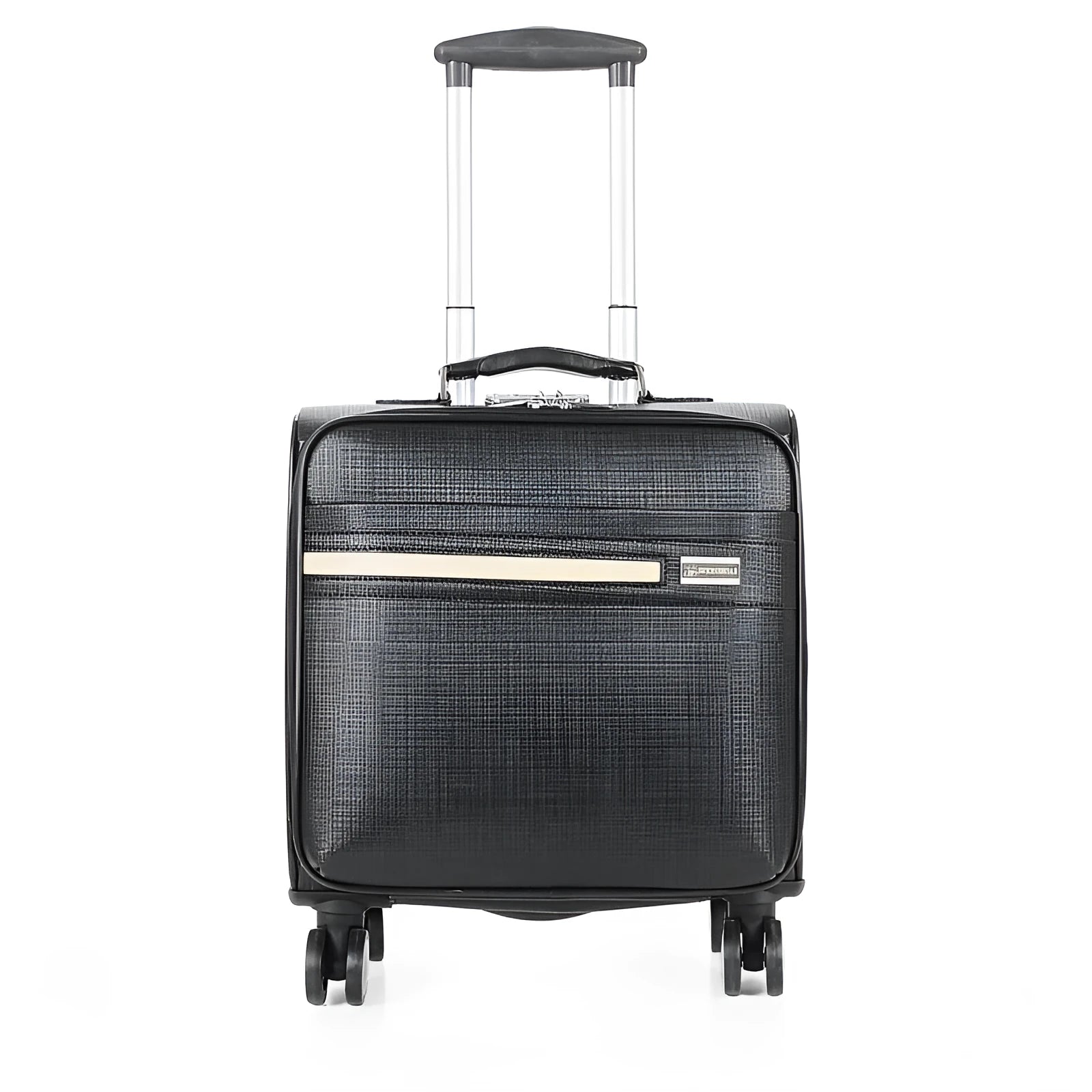 Black 18-inch PU leather business case with TSA lock and airplane-style wheels
