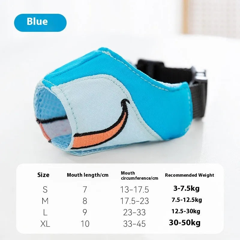Canvas dog muzzle in Ollie Brown Bear brown design or Bondi Blue Shark blue pattern for bite prevention