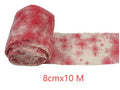 Halloween bloody red and white polyester gauze bandage rolls showing 8cm width, for decorations and costumes.