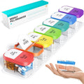 Amazon 14-compartment removable pill box dispenser in white or rainbow colour with extra large 1L capacity