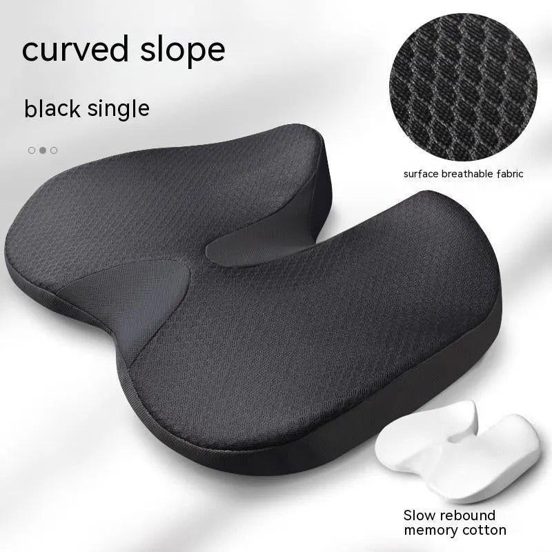 Curved bevel design seat cushion in beige colour, showing its contoured shape for tailbone support.