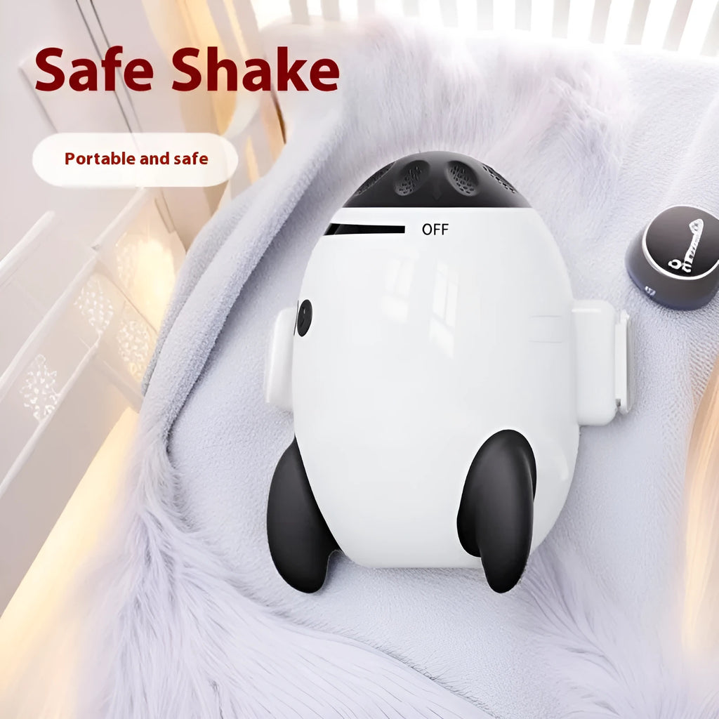 White baby sleep comforter device with automatic shaking and Bluetooth connection for infant soothing