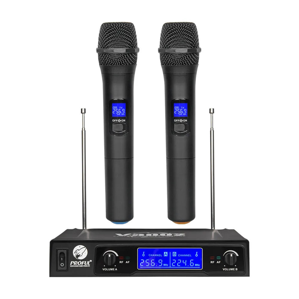 Black V-3002 dual wireless handheld microphone system with transmitter and cables