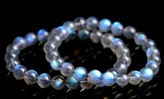 Blue Moonlight natural crystal bracelet with hand-ground beads in cream body colour