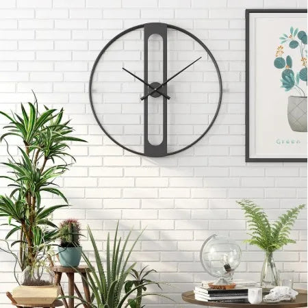 Large 50 cm round metal wall clock with Arabic numerals in black or gold finish