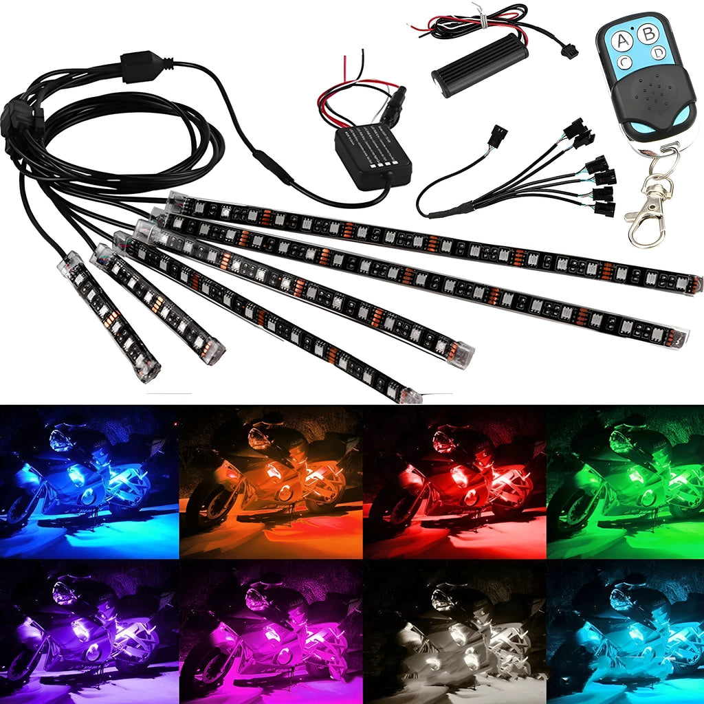 Black RGB LED light bar with wireless remote control for car and motorcycle atmosphere lighting