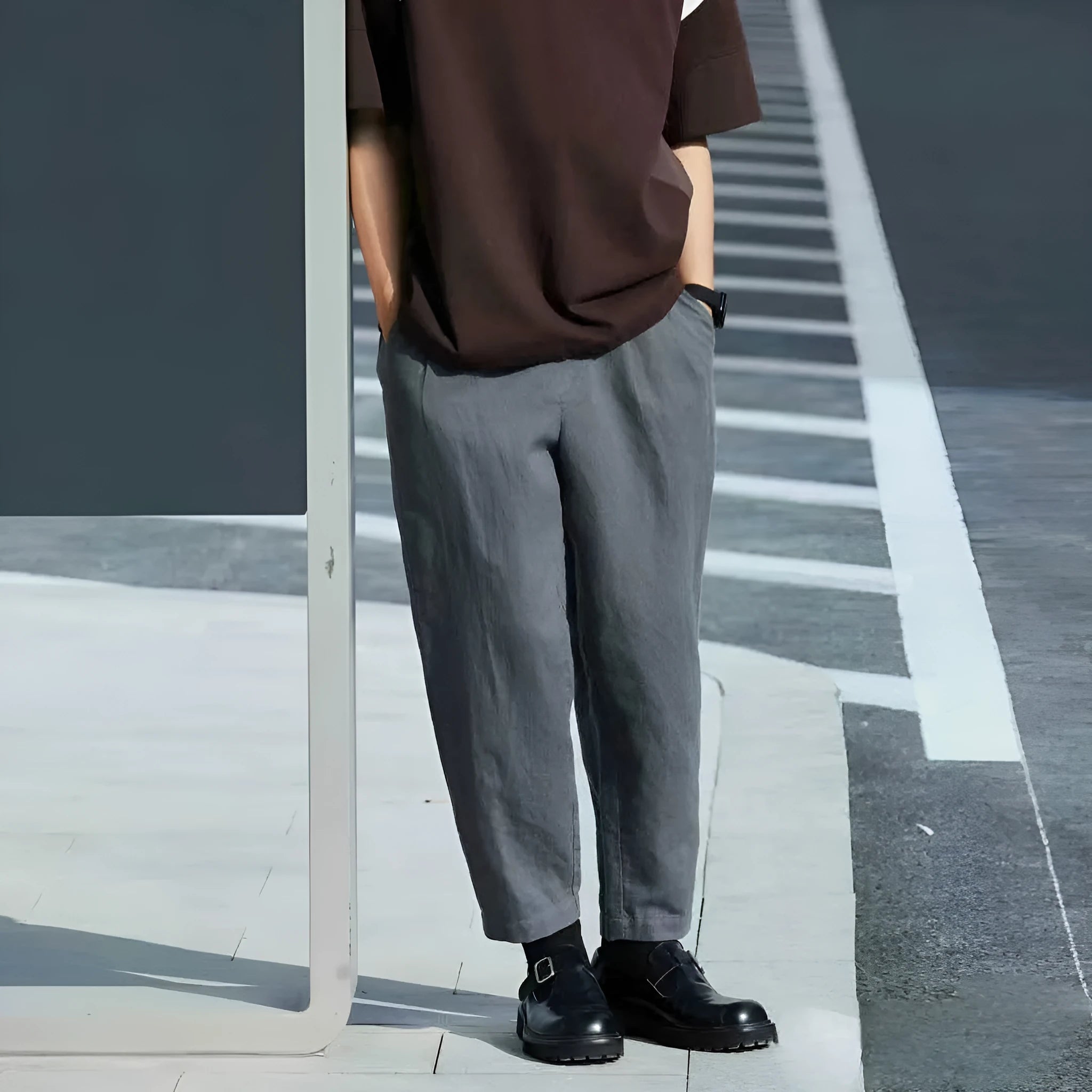 Men's loose straight casual trousers with drawstring waist in multiple colours