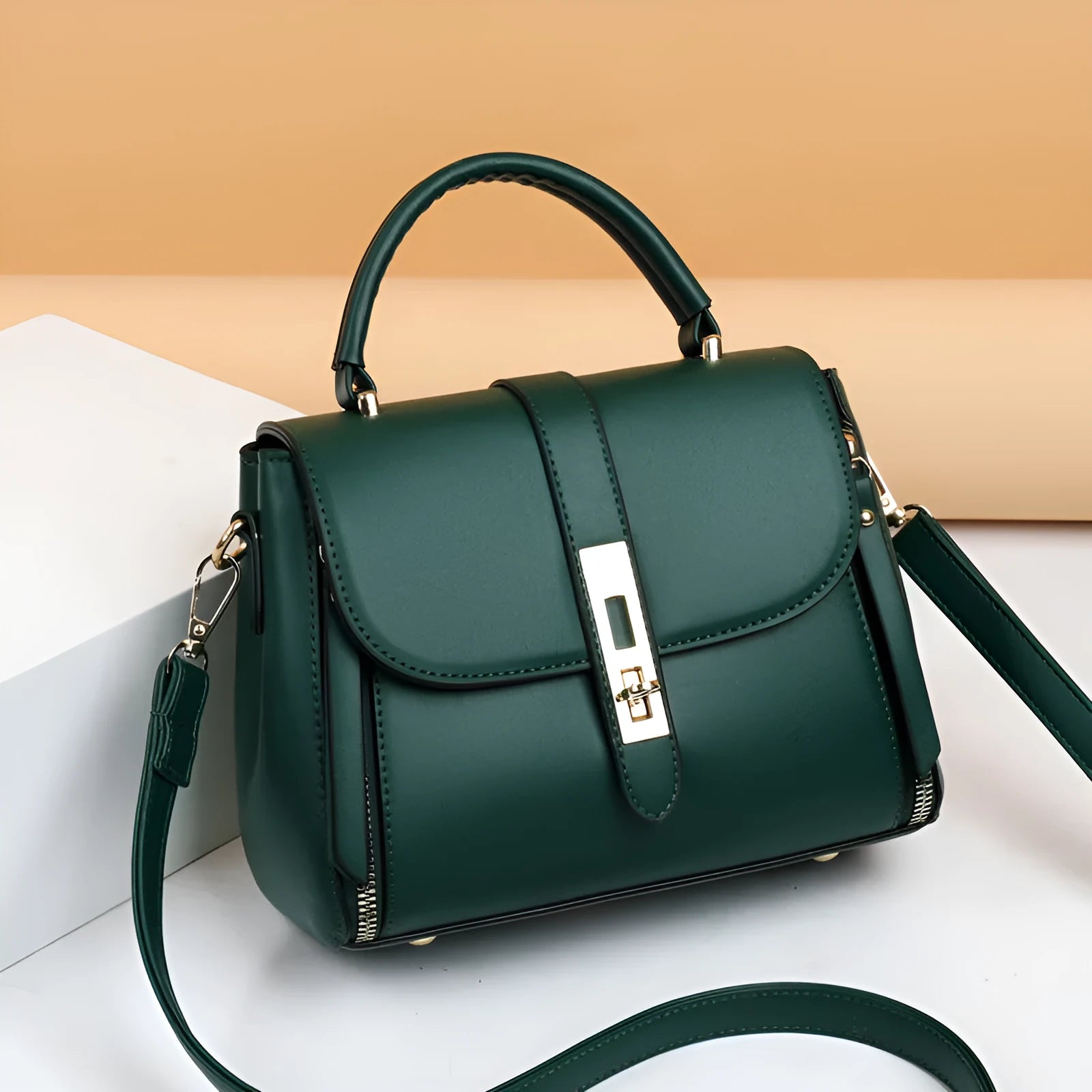 Women's square vertical messenger bag in soft PU leather with single shoulder strap