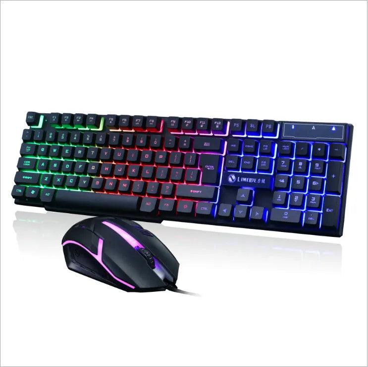 Limei GTX300 black and white gaming keyboard and mouse set with backlit keys on desktop