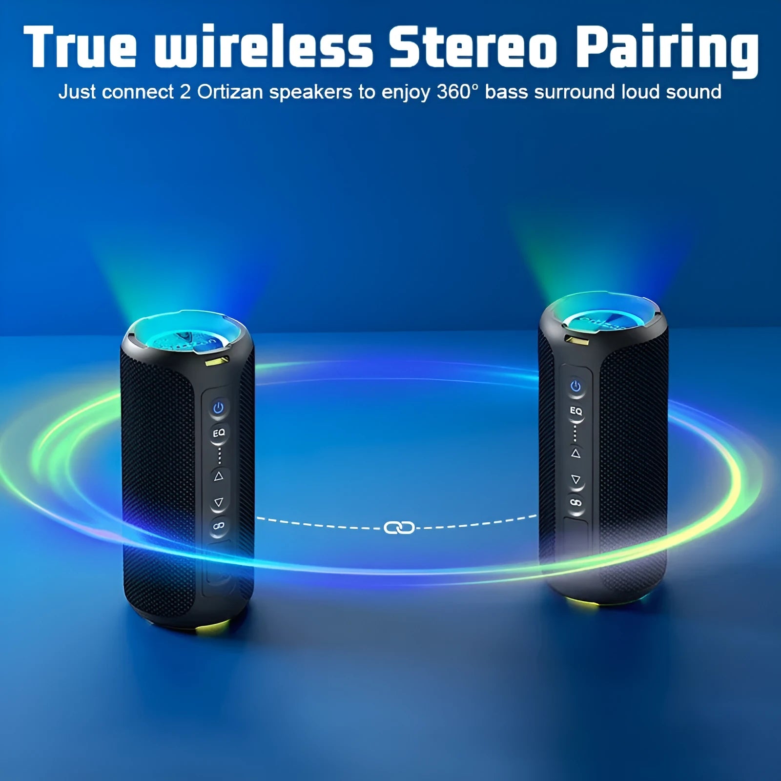 Black and blue fabric Bluetooth speaker with luminous lighting and 40W output capability