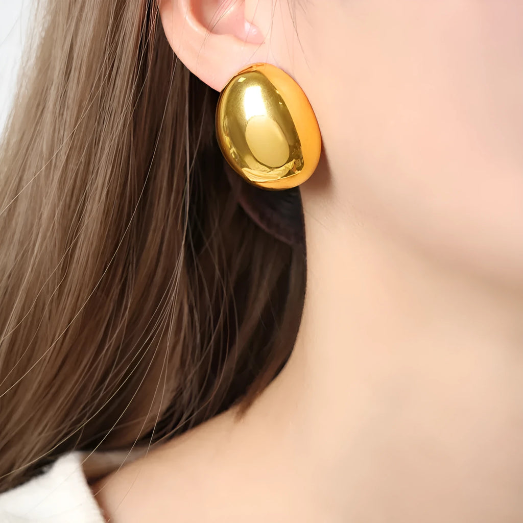 Geometric stainless steel ear studs with 18K gold plating and glazed surface