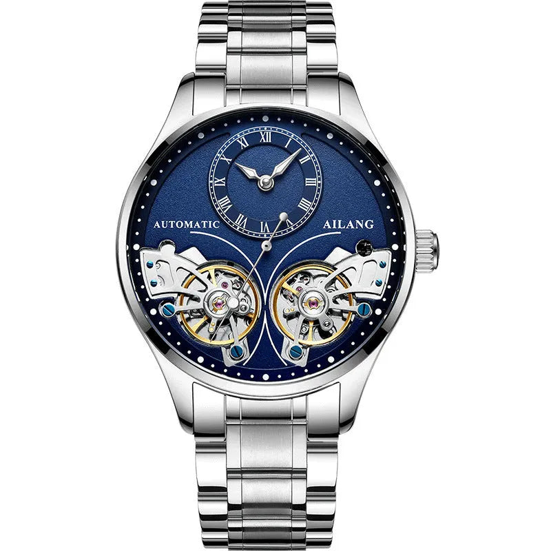 Automatic tourbillon moon phase watch with titanium case and metal face