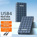 Silver USB4 M.2 NVMe hard drive enclosure showing compact aluminium design