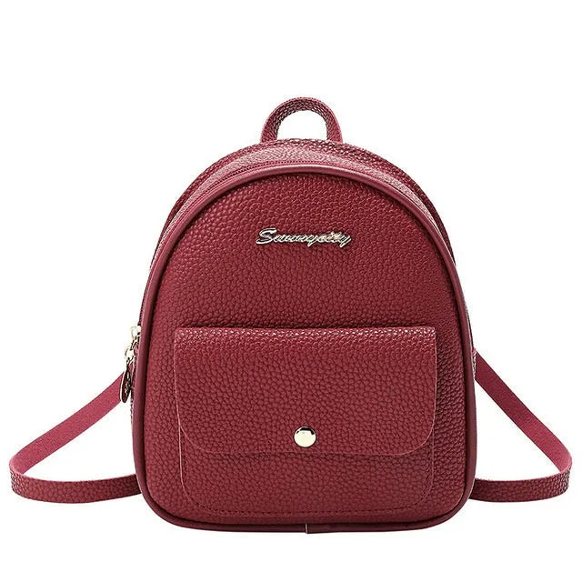 Women's black PU shoulder bag backpack compact letter purse with zipper closure