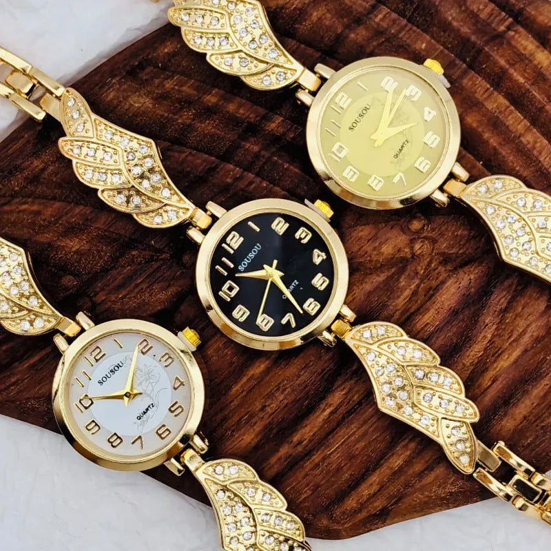 Women's stainless steel watch with round dial and vachette clasp buckle in gold colour option