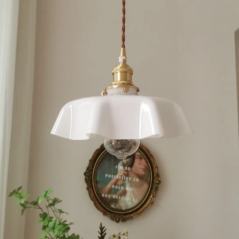 French style glass chandelier with medieval brass flower bud design and adjustable height