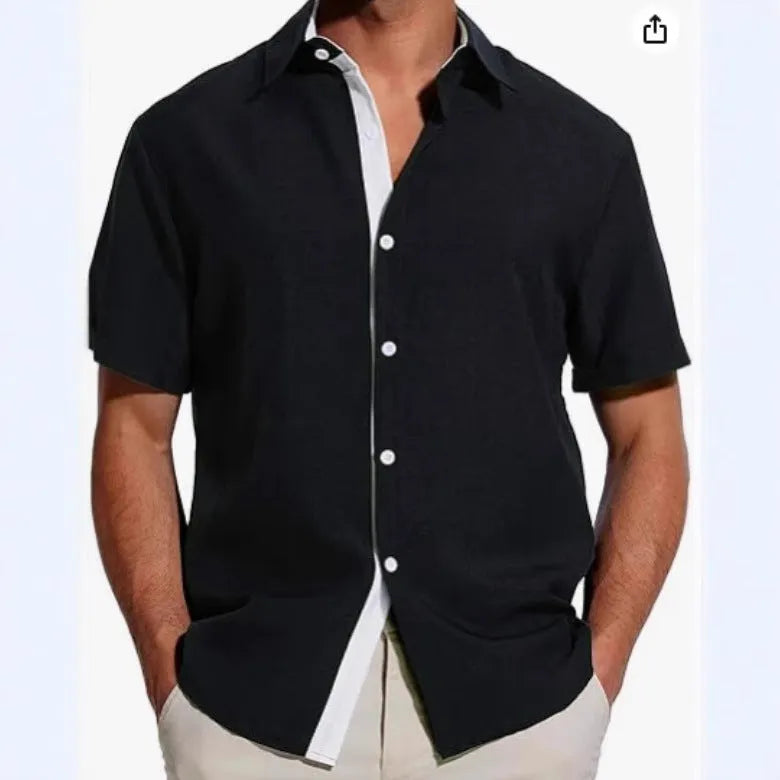 Men's grey short-sleeved shirt with floral print pattern, cardigan style.