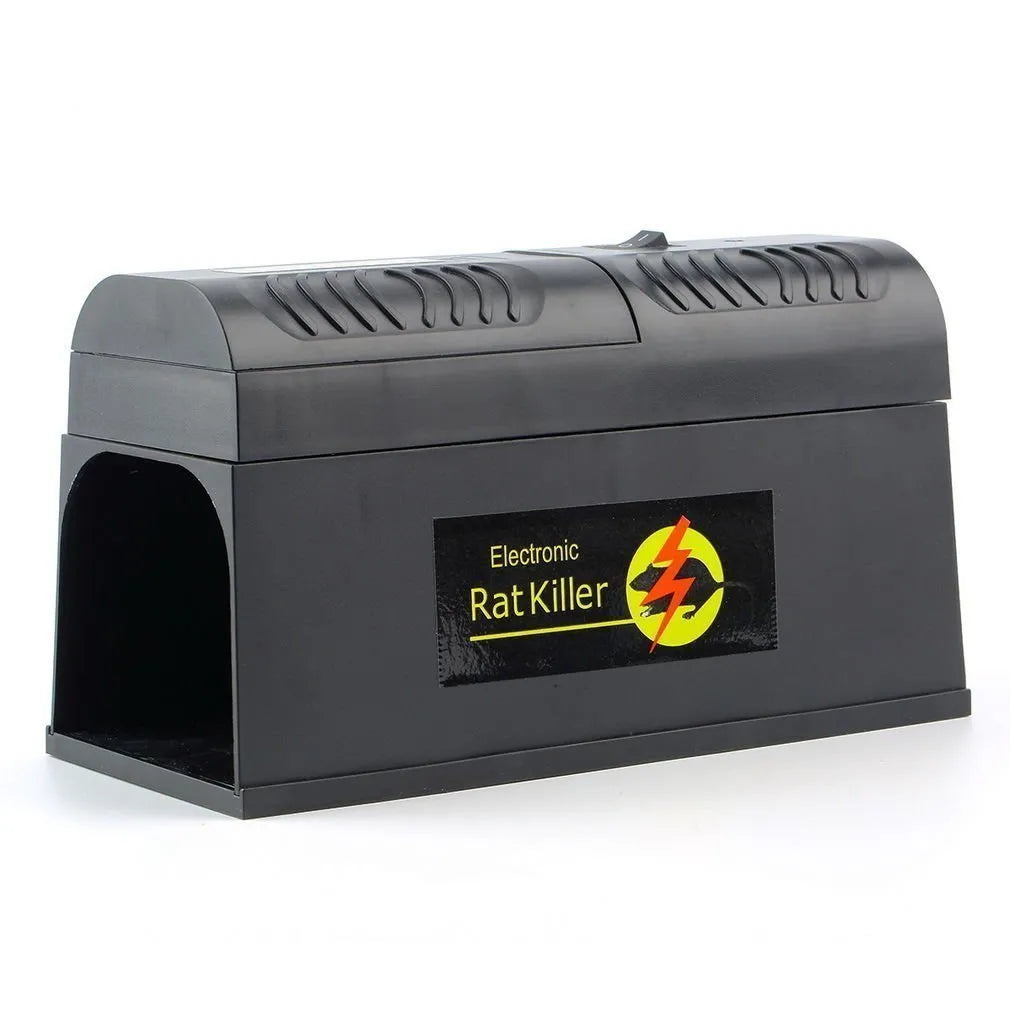 Black high voltage rodent killer unit with British plug option for indoor pest control