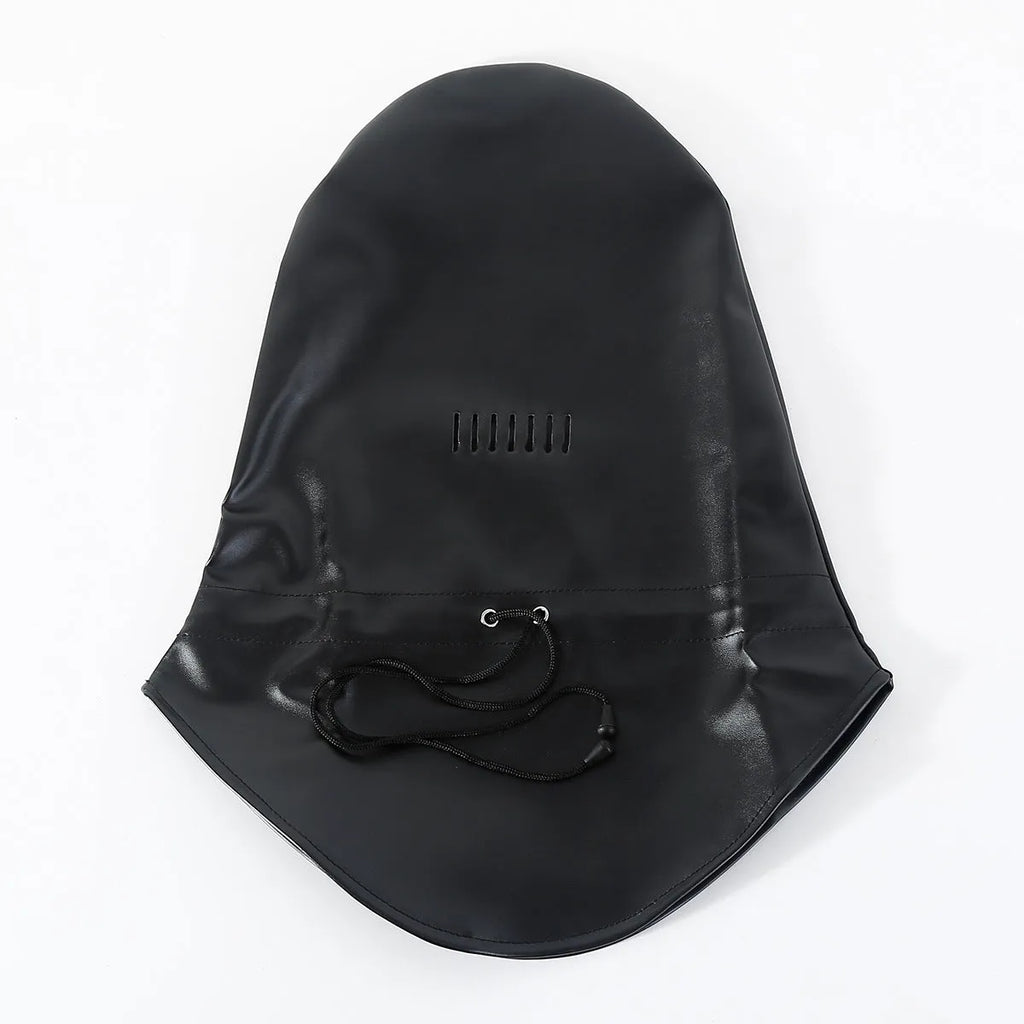 Black leather BDSM mask with adjustable straps for bondage training