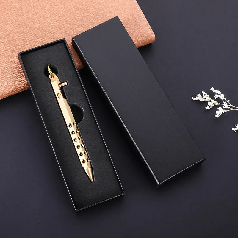 Retro brass hexagonal bolt pen with 6-angle machine signature design and 0.5mm writing tip