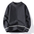 Men's round neck polyester blend sweater in loose fit with long sleeves