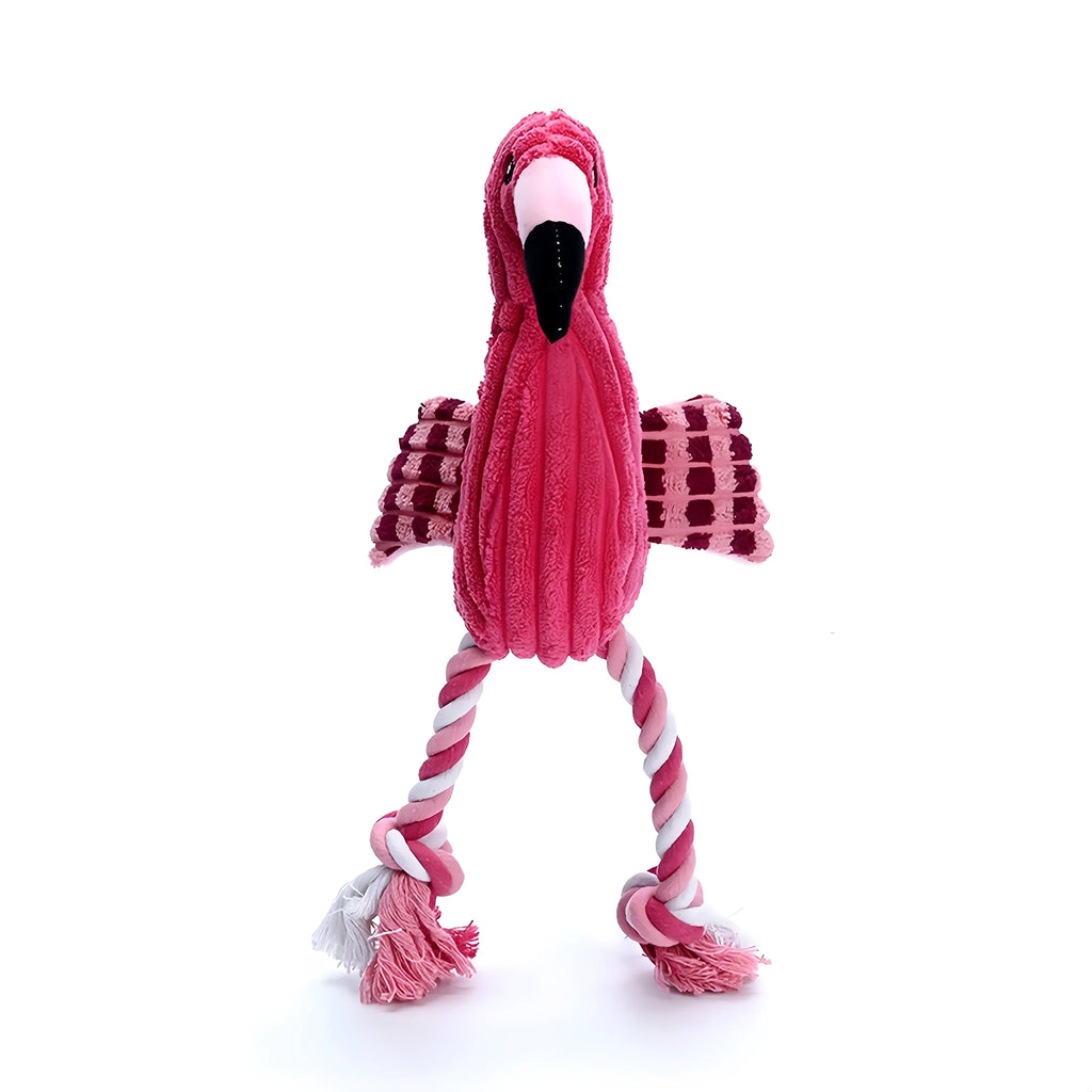 Pink corduroy plush dog toy shaped like a lion, elephant, or giraffe with a squeaker.