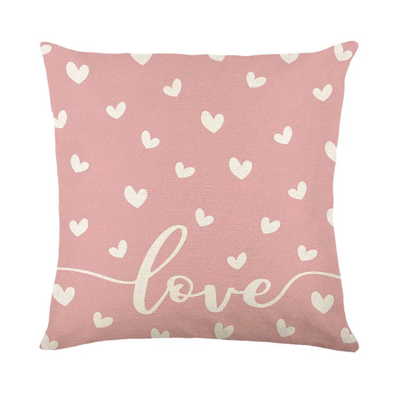 Square red and white plaid pillow cover with heart pattern for Valentine's Day decor