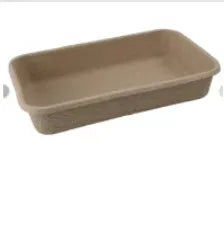 Brown disposable biodegradable cat litter box showing its three available size dimensions.