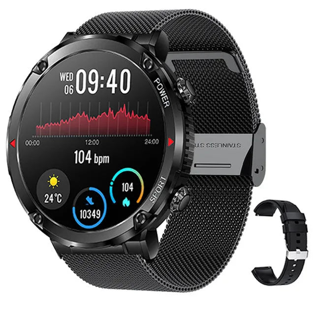 T30 Smart Watch with black silicone strap showing time and heart rate on screen