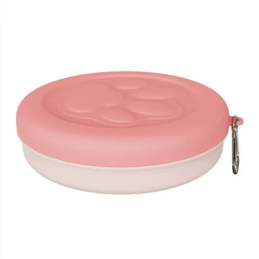 Portable collapsible dog bowl with dual compartments in light green colour