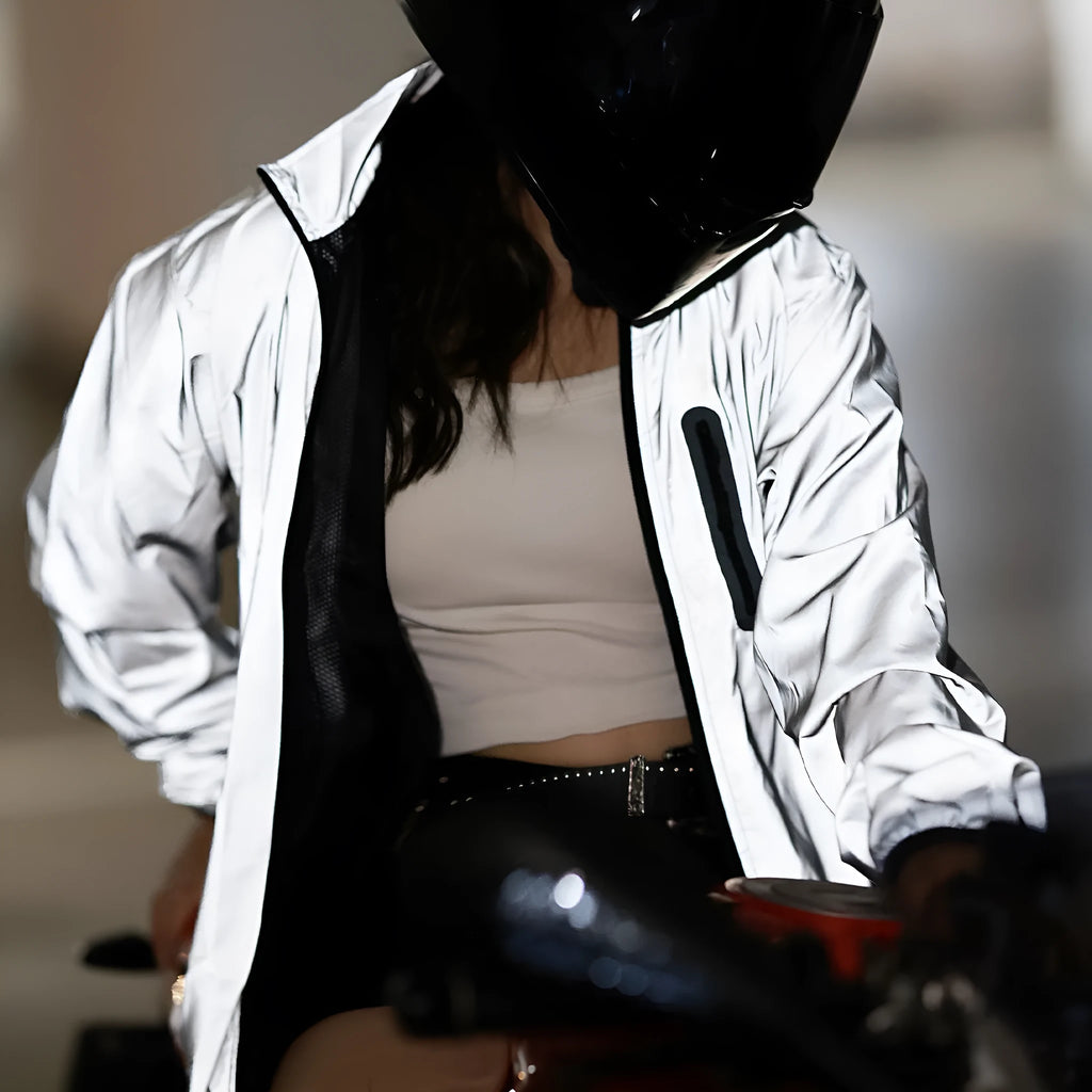 Waterproof polyester long sleeved top in silver BL220 colour showing windproof outdoor jacket