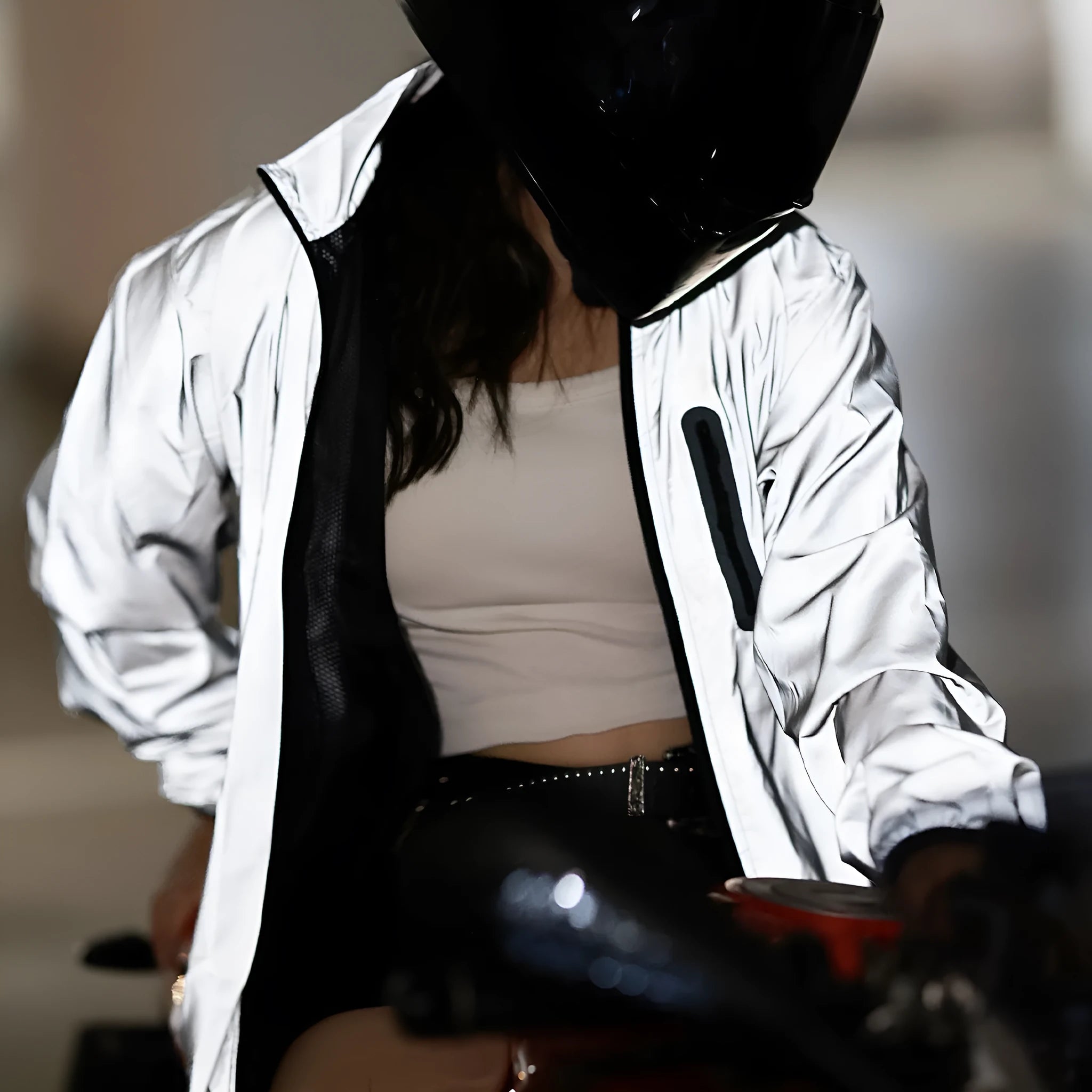 Waterproof polyester long sleeved top in silver BL220 colour showing windproof outdoor jacket