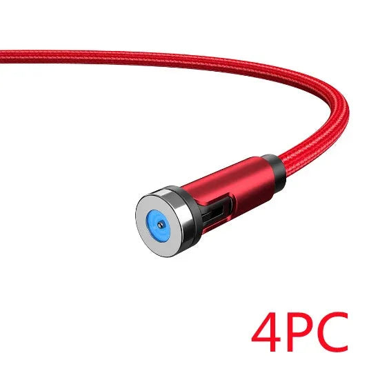 Essager rotating magnetic USB charging cable with LED light in black, shown with Android and Type-C magnetic tips.