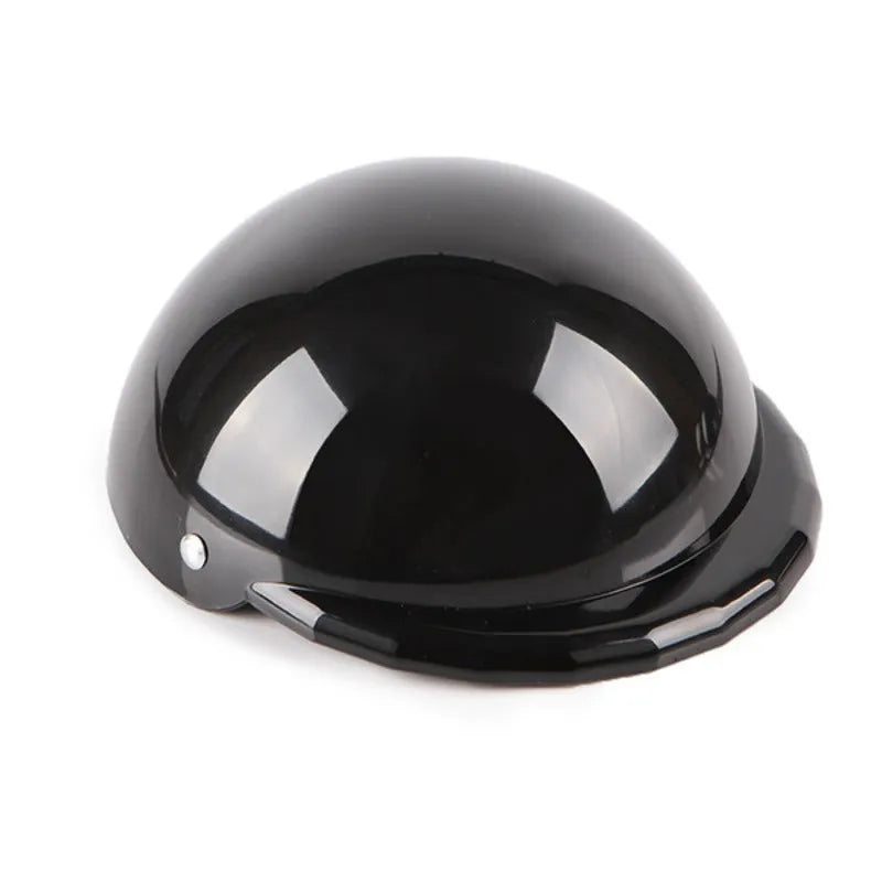 Plastic dog motorcycle cap helmet shown in multiple colours with Japanese style design