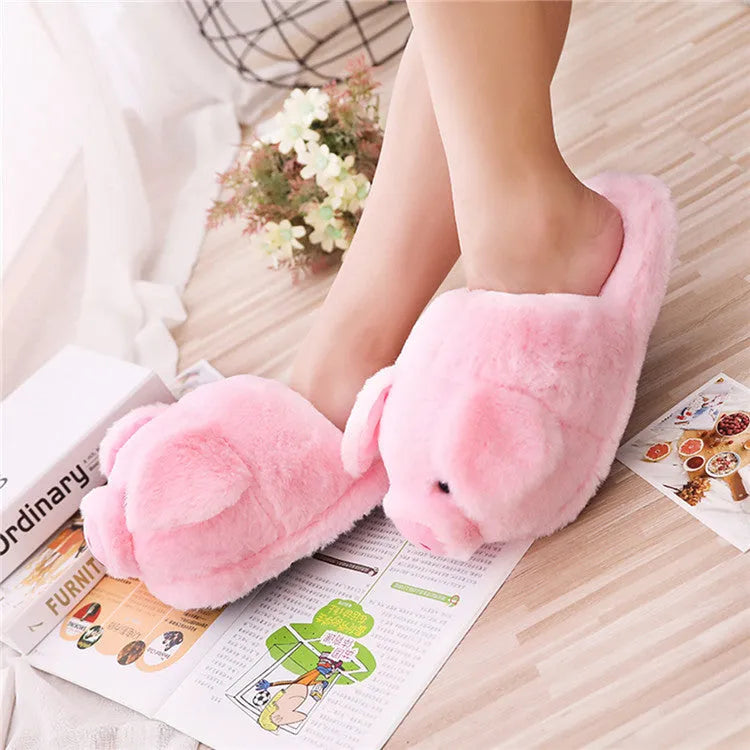 Pink pig floor slippers with short plush fabric and PP cotton filling